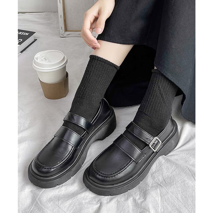 ブラック | ローファー レディース 厚底 太ヒール | SUNSHINE CLOSET