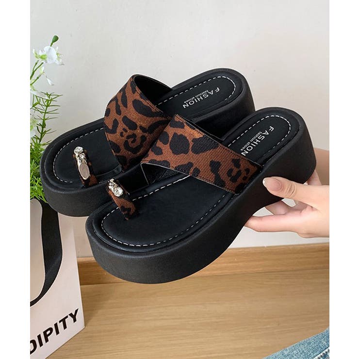 レオパード | 厚底トングサンダル 美脚脚長 おしゃれ靴 | Miniministore