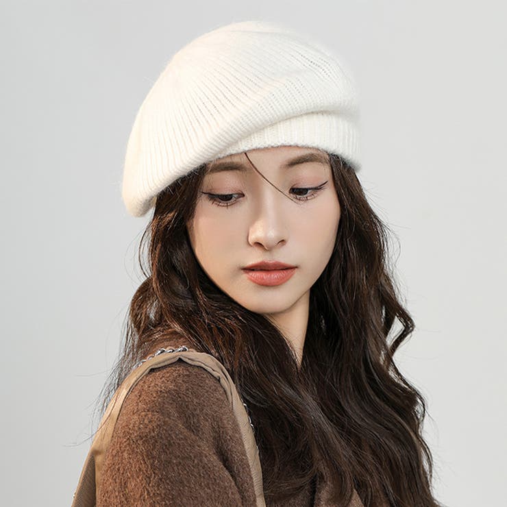 ホワイト | ニットベレー帽 レディース リブ編み | Miniministore