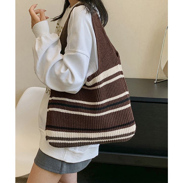 ブラウン | ニットトートバッグ レディース 配色 | SUNSHINE CLOSET