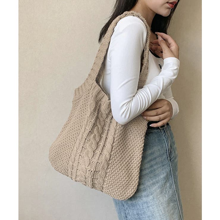ベージュ | トートバッグ ニット編み レディース | Miniministore