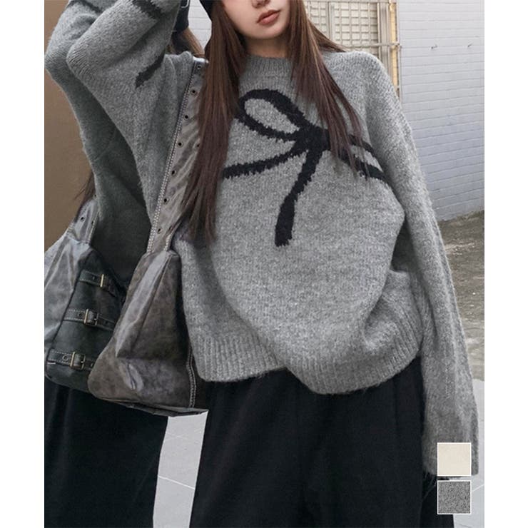 リボン柄ニット セーター プルオーバー | Miniministore | 詳細画像1 