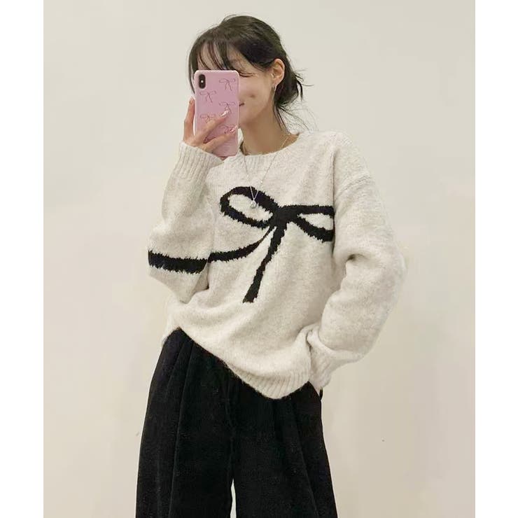 リボン柄ニット セーター プルオーバー | Miniministore | 詳細画像2 