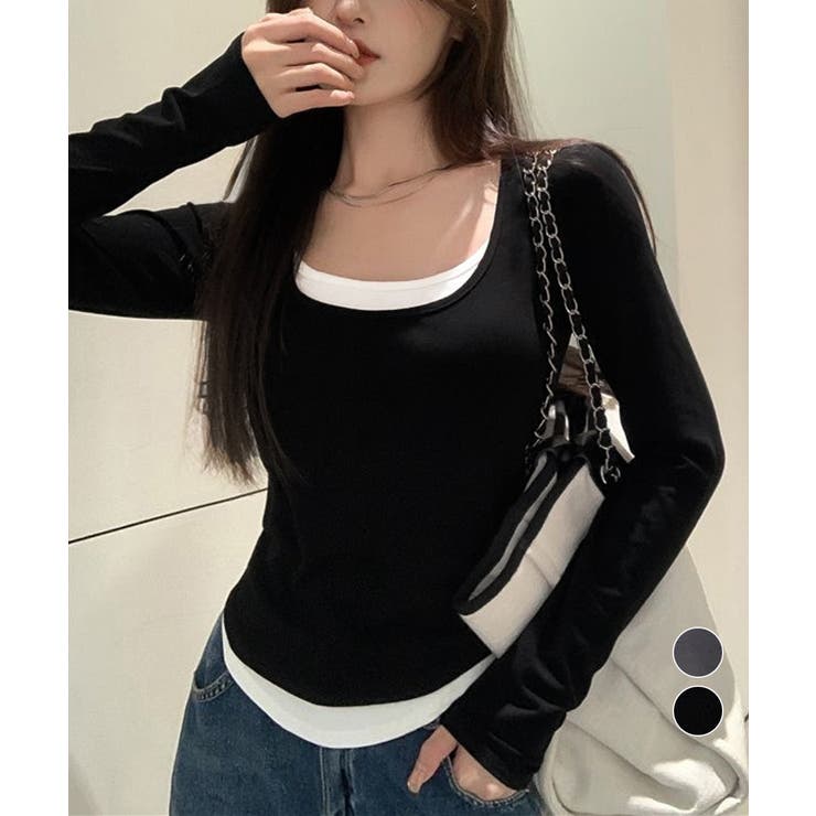 長袖Ｔシャツ フェイクレイヤード 着やせ | Miniministore | 詳細画像1 