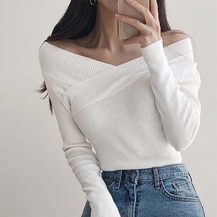 ニットトップス Vネック 肌見せ 韓国風 | Miniministore | 詳細画像7 