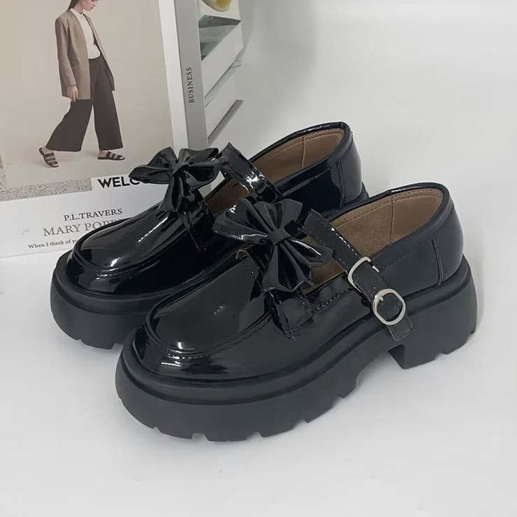 【美品】Mollini /モリーニ 厚底ローファー ブラック 38 厚底ローファー レディース リボン[品番：II000010920