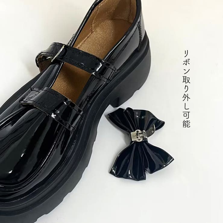 厚底ローファー レディース リボン[品番：II000010920