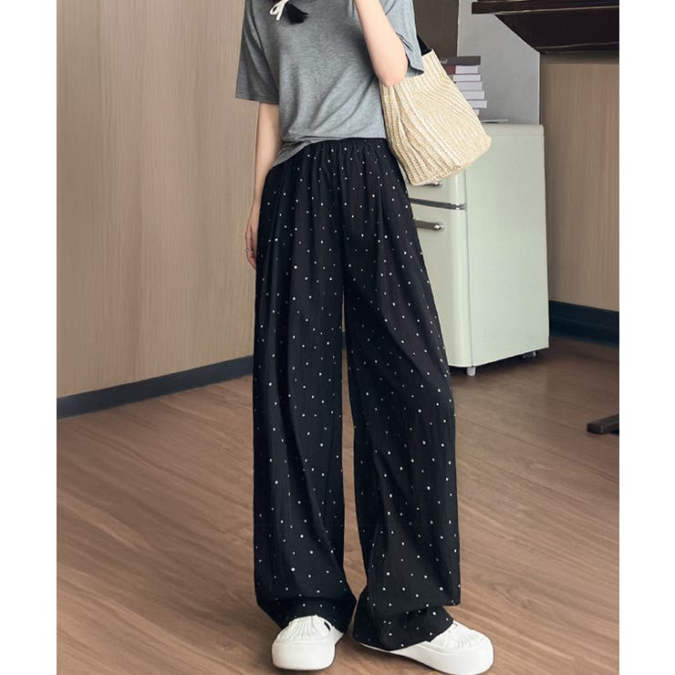 ドット柄 ワイドパンツ ハイウエスト薄手 | Miniministore | 詳細画像7 