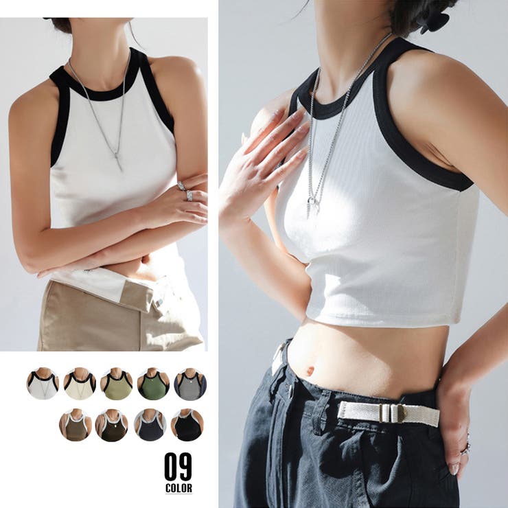 配色タンクトップ レディース ショート丈 | Miniministore | 詳細画像1 