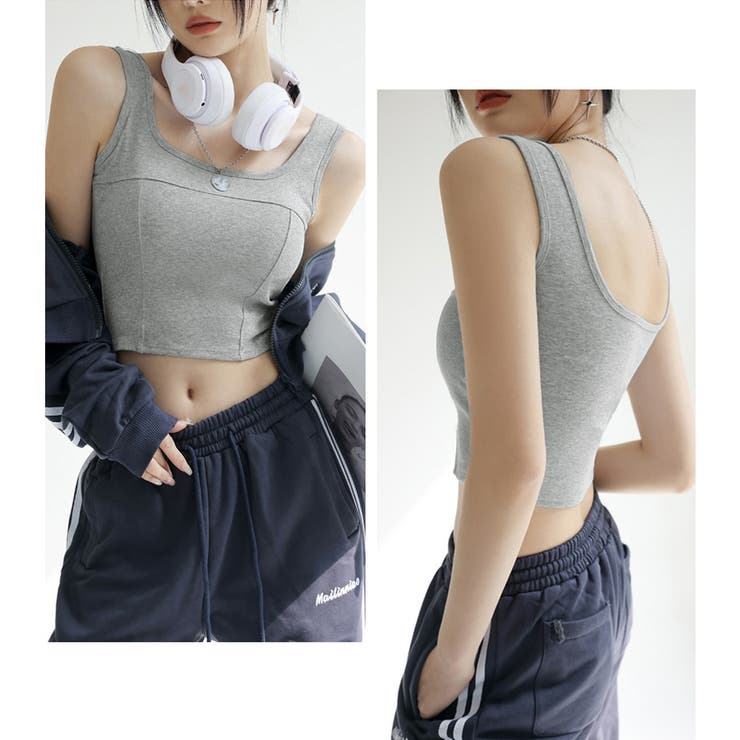 入荷nowオンラインストア タンクトップ ショート丈 カップ付き韓国[品番：II000010523 ジャケット・アウター
