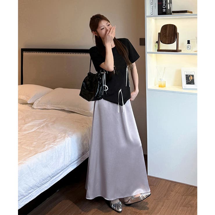 サテンスカート ロングスカート 無地 | Miniministore | 詳細画像13 