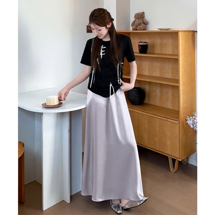 サテンスカート ロングスカート 無地 | Miniministore | 詳細画像15 