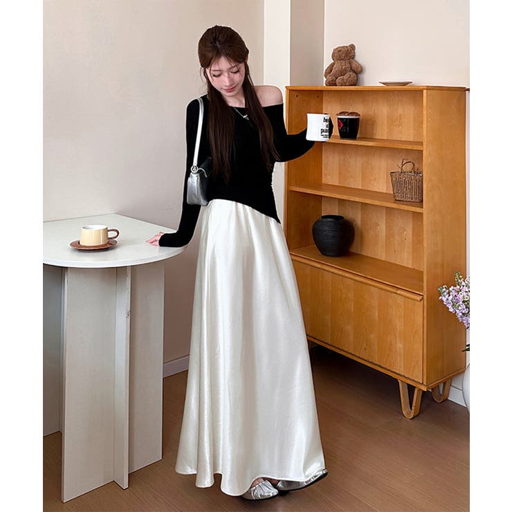 サテンスカート ロングスカート 無地 | Miniministore | 詳細画像7 