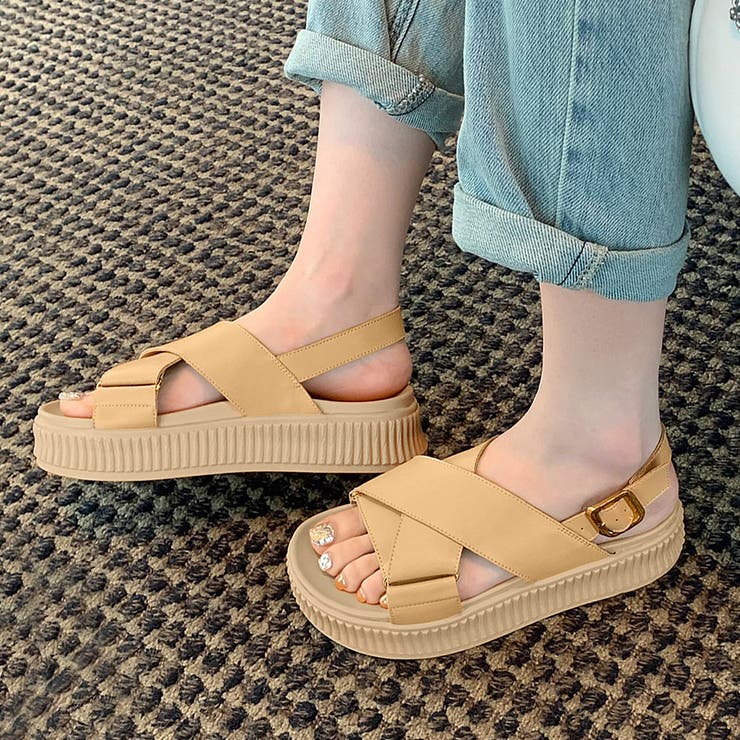 厚底 クロスベルト サンダル レディース[品番：II000008552