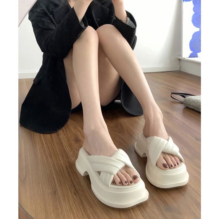穴あけ厚底サンダルスリッパミュール夏おしゃれ ミュール サンダル レディース 夏 厚底ヒール リボン スリッパ