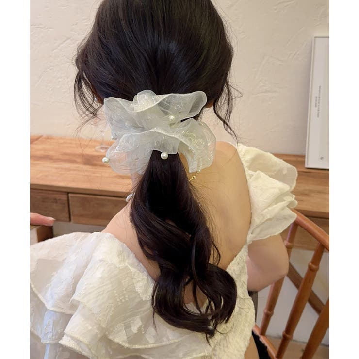透け感シュシュ パール飾り ボリューム | Miniministore | 詳細画像5 