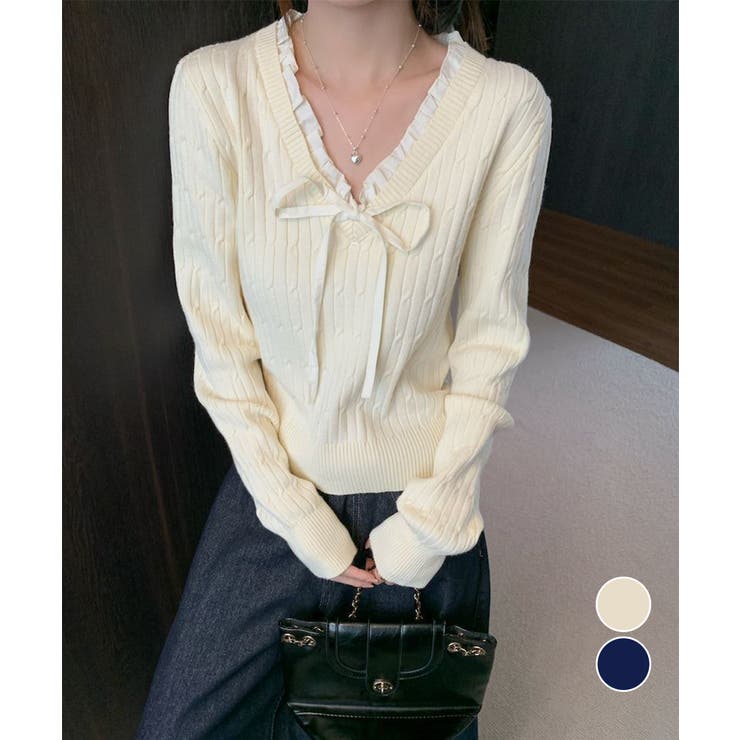 ニットトップスレディース リボン フリル | Miniministore | 詳細画像1 