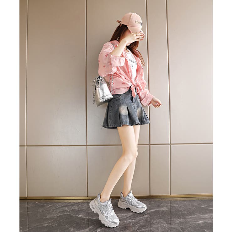 厚底メッシュスニーカー 美脚 韓国風靴黒 | Miniministore | 詳細画像15 