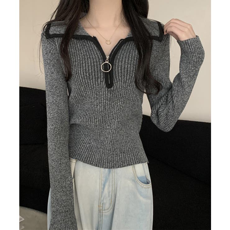 ニットトップス ファスナー付き 無地 | Miniministore | 詳細画像14 
