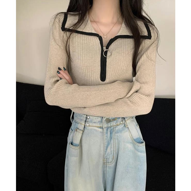 ニットトップス ファスナー付き 無地 | Miniministore | 詳細画像4 