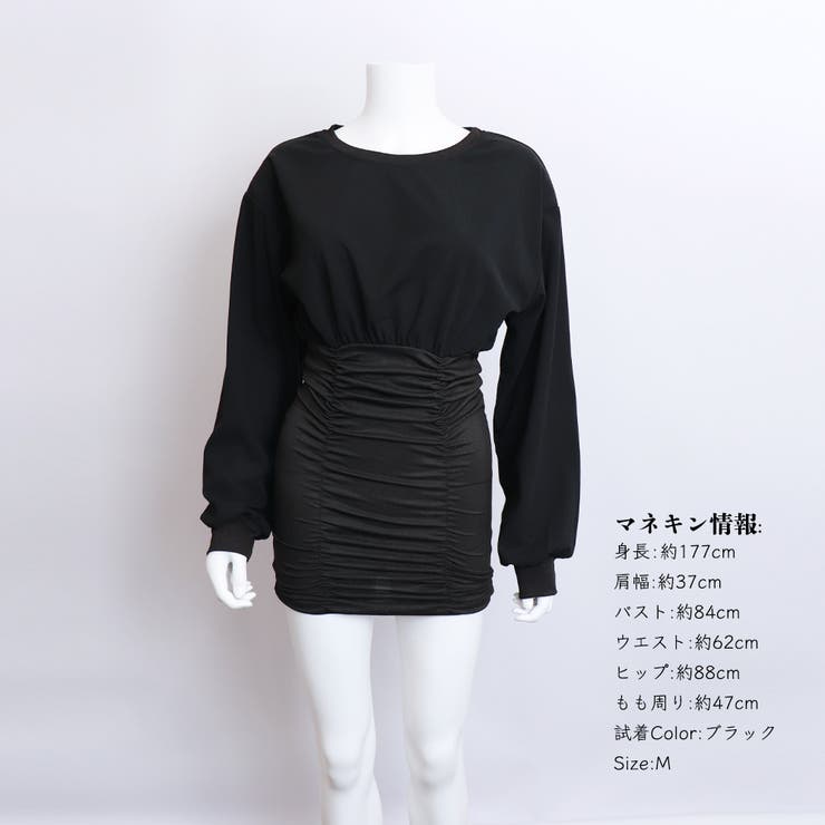 ITALY◆リナシメント◆定番人気のスタイルUp！黒シャーリングタイトワンピ！S タイトワンピース シャーリング 韓国風[品番：II000009534