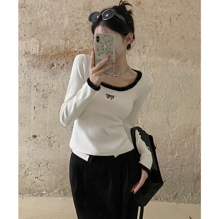 Tシャツ クールネック 刺しゅう 秋冬 | Miniministore | 詳細画像3 