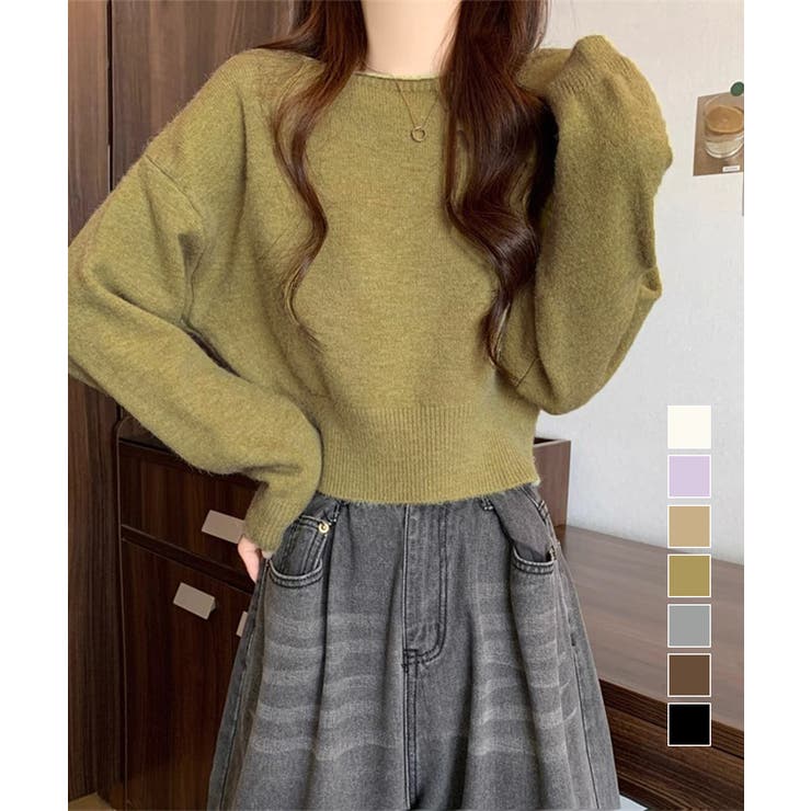 ニットトップス ショート丈 長袖 無地 | Miniministore | 詳細画像1 