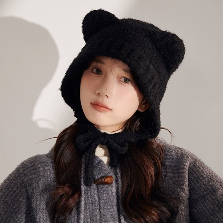 商品画像：miniministore｜くま耳ニット帽 小顔 レディース 韓国風 3