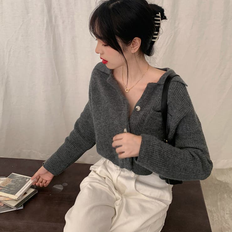 ショート丈ニット カーディガン トップス[品番:II000009260 ショート丈ニット カーディガン トップス[品番:II000009260