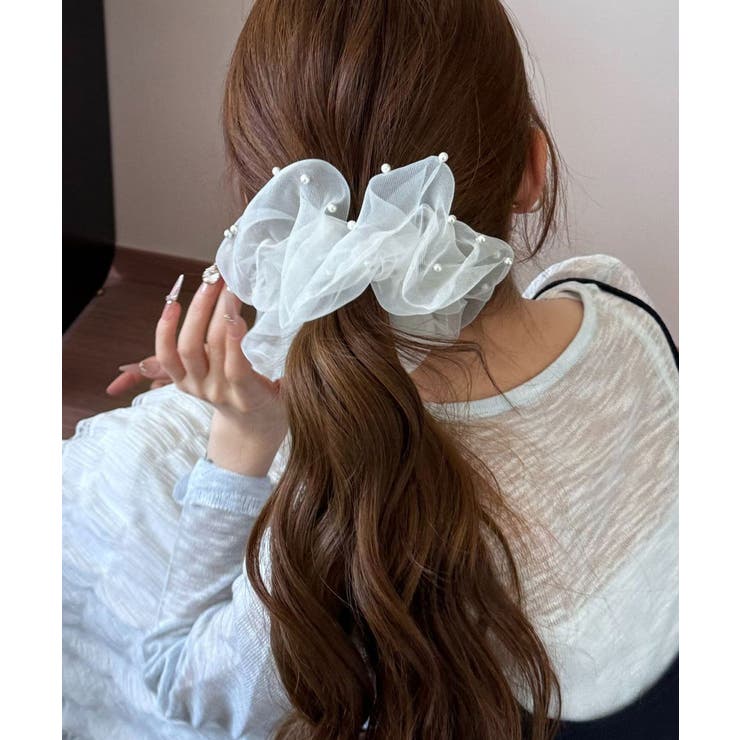 パール付きシュシュ 透け感ヘアゴム | Miniministore | 詳細画像2 