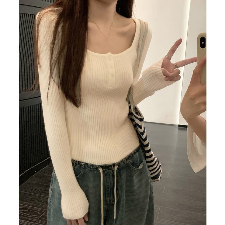 ニットトップス スクエアネック 無地 | Miniministore | 詳細画像10 