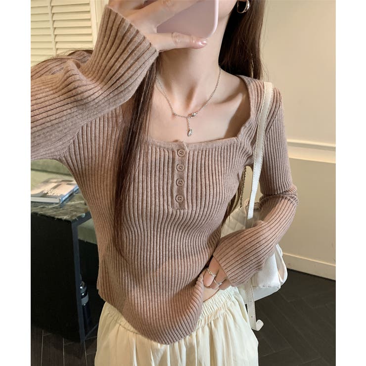 ニットトップス スクエアネック 無地 | Miniministore | 詳細画像12 