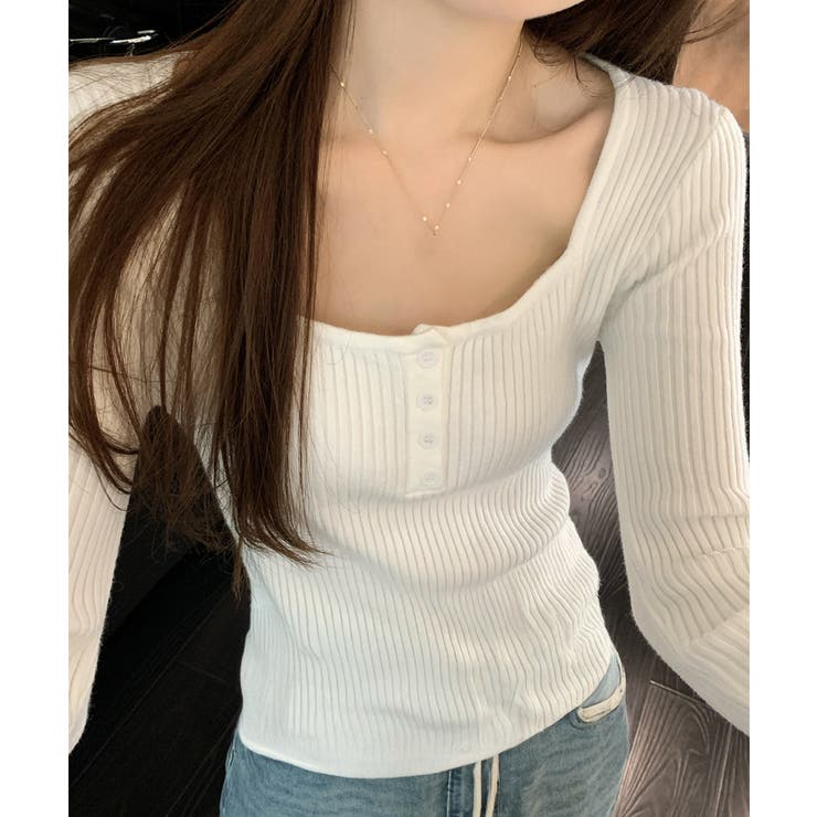 ニットトップス スクエアネック 無地 | Miniministore | 詳細画像3 