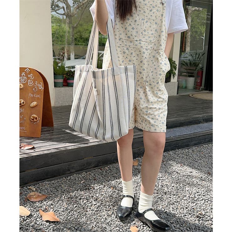 トートバッグ 綿麻 ストライプ柄 韓国風 | Miniministore | 詳細画像11 