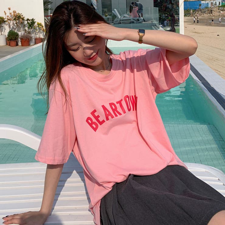 【正規通販】 半袖Tシャツ レディース 英字ロゴ[品番：II000008674 韓国 半袖Tシャツ