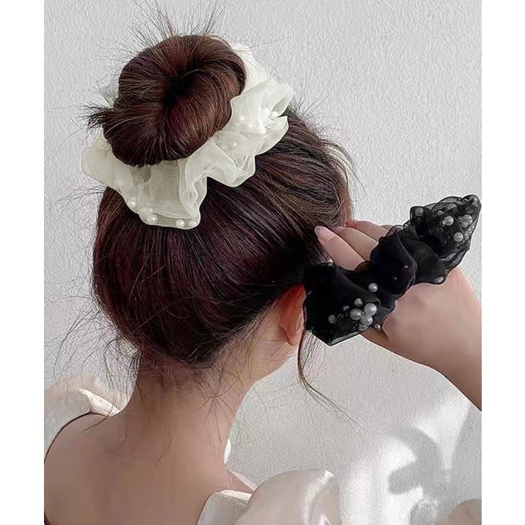 チュールシュシュ パール付きヘアゴム 黒 | Miniministore | 詳細画像2 