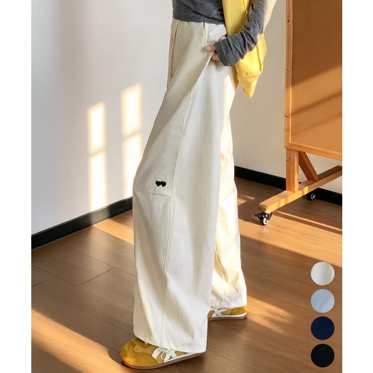 ハート刺しゅう ワイドパンツ 春夏秋 | Miniministore | 詳細画像1 