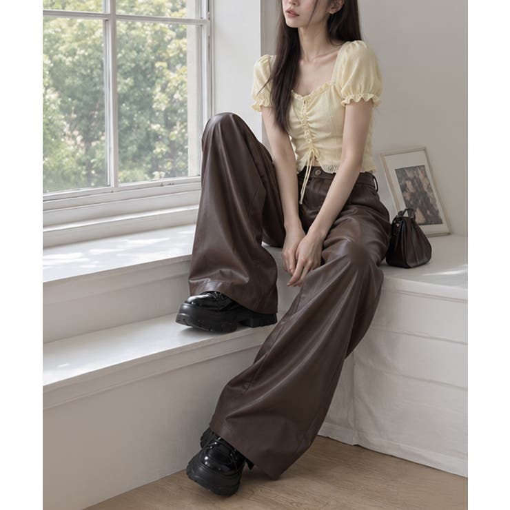 合皮ワイドパンツ ハイウエストタック | Miniministore | 詳細画像16 