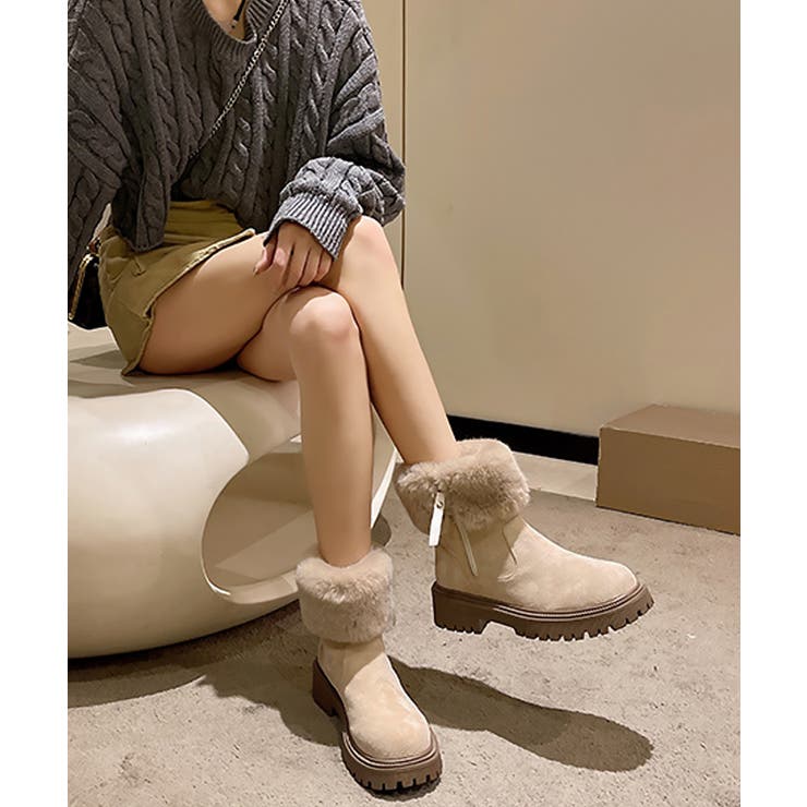 ショートブーツ 厚底ブーツ 裏起毛 美脚[品番：II000011963