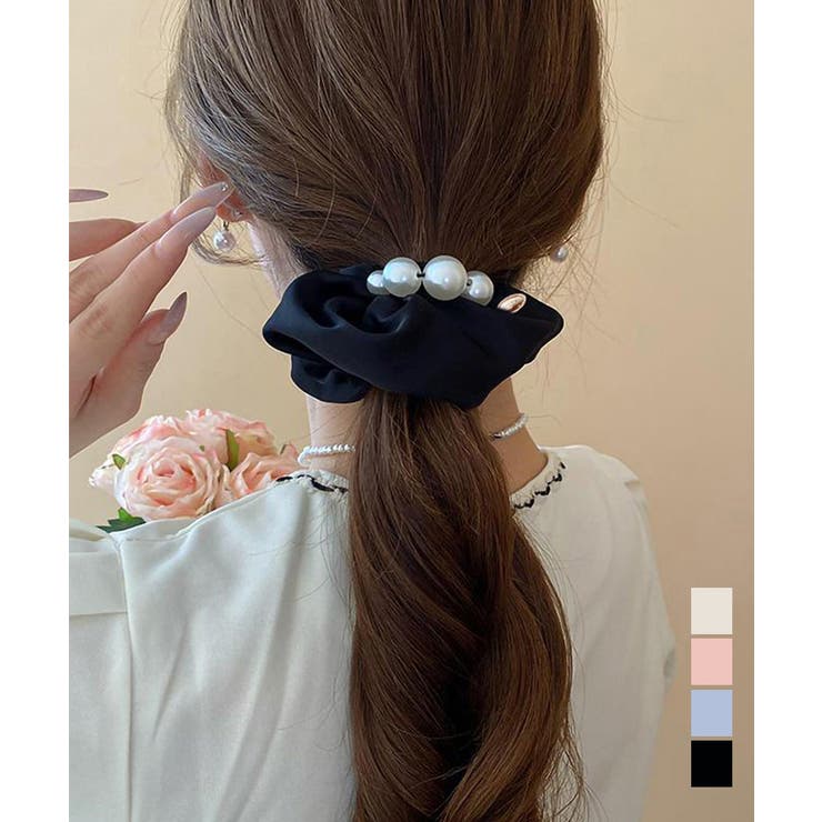 サテンヘアゴム シュシュ パール付き | Miniministore | 詳細画像1 