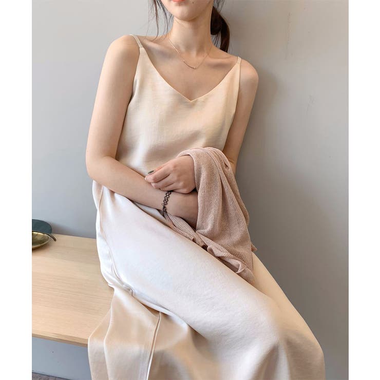 ベージュ | キャミワンピース レディース 光沢感 春夏 | Aimoon