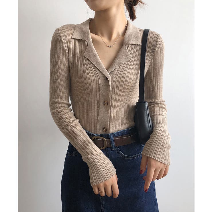 ベージュ | オープンカラー ニットカーディガン春秋冬 | Aimoon