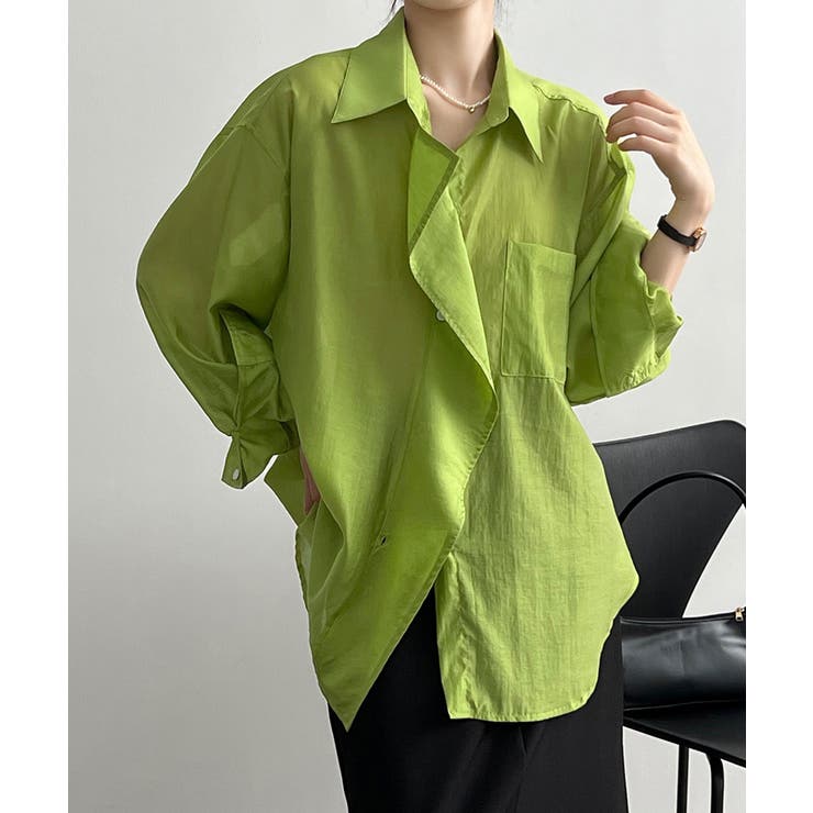 グリーン | シアーシャツブラウス長袖 夏カーディガン | Aimoon