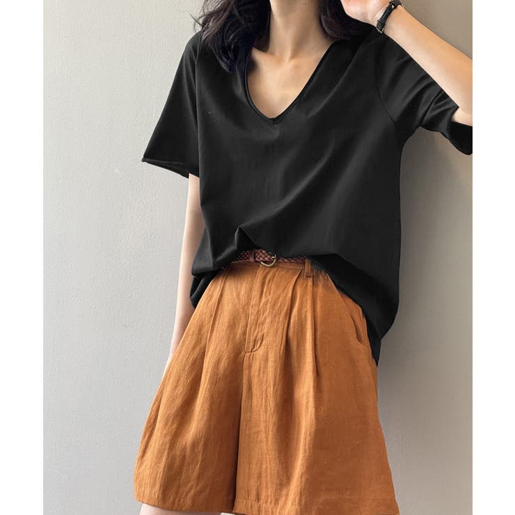 ブラック | vネックtシャツ レディース 綿100% | Aimoon