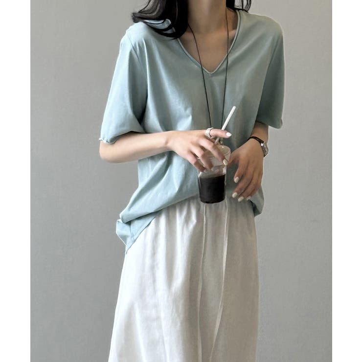 ライトブルー | vネックtシャツ レディース 綿100% | Aimoon