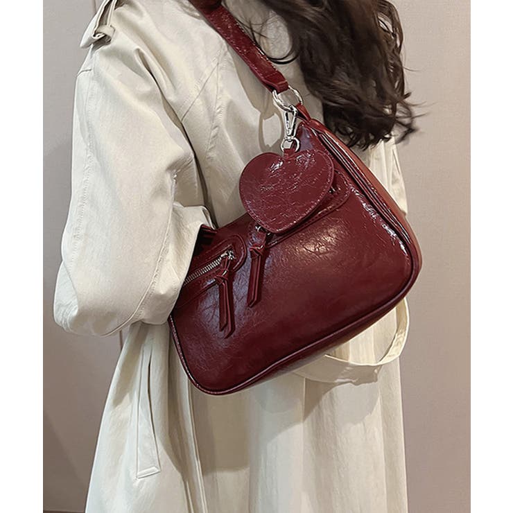 ワインレッド | レトロショルダーバッグ ハートチャーム付 | Miniministore