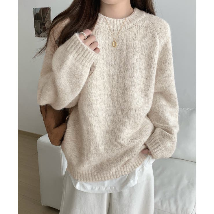 アイボリー | もちもちニットトップスきれいめセーター冬 | Miniministore