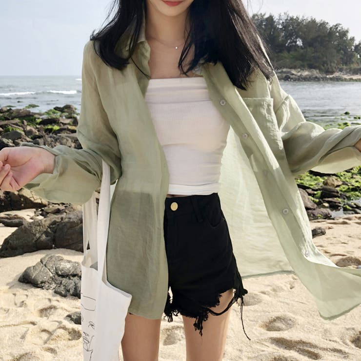 長袖シアーカーディガン 夏服シアーシャツ[品番：II000005320