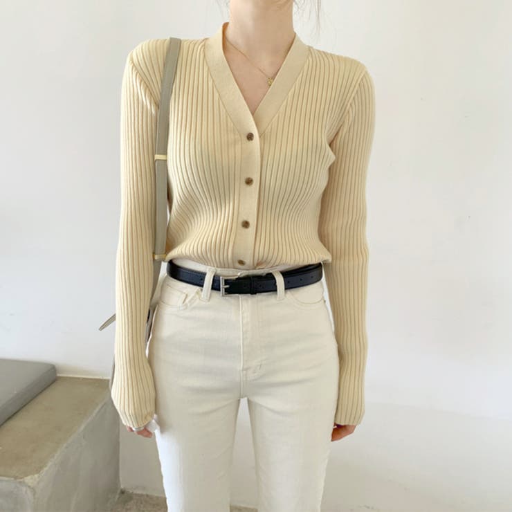 ベージュ | リブニットカーディガン レディース 秋冬 | Miniministore