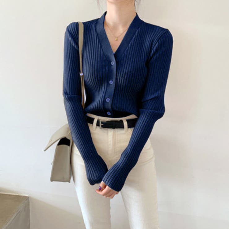 ネイビーブルー | リブニットカーディガン レディース 秋冬 | Miniministore